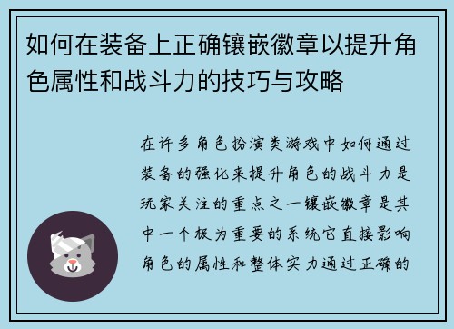 如何在装备上正确镶嵌徽章以提升角色属性和战斗力的技巧与攻略